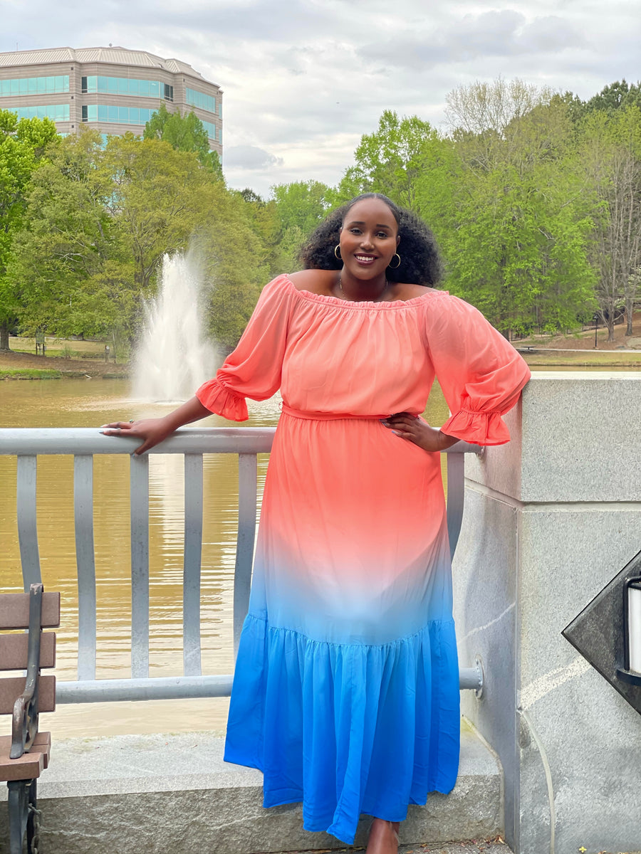 pink and blue ombre dress Maxi – House Of Bailey Size:15.5/32 color_blue Stars at NY Fashion Pink/Red Ombre