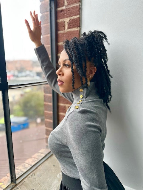 Turtle Neck Sweater with Gold Accent Buttons