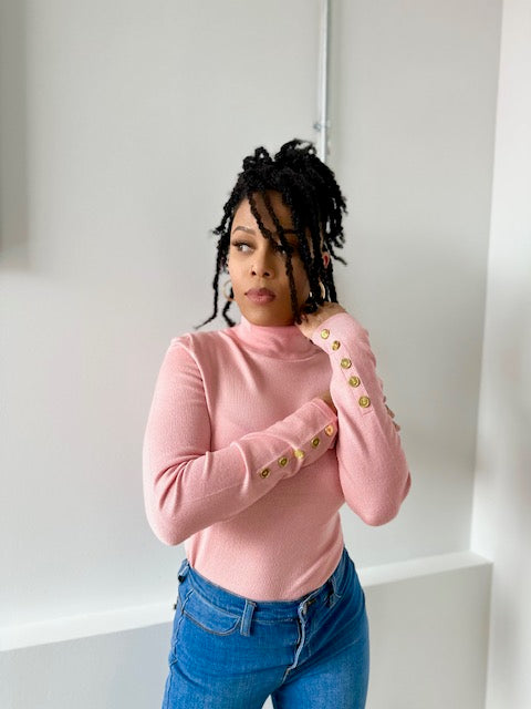 Turtle Neck Sweater with Gold Accent Buttons