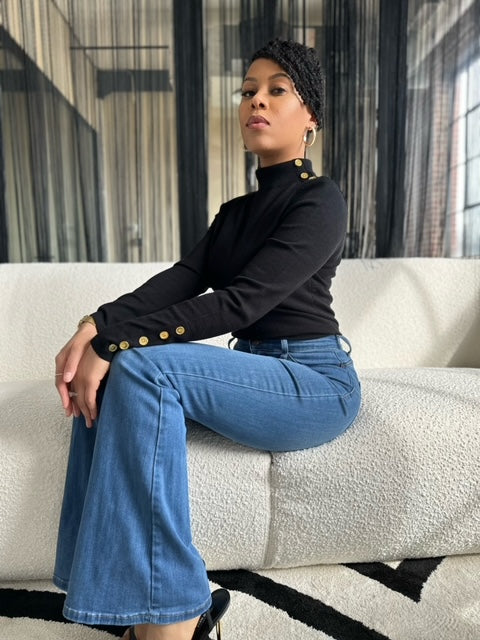 Turtle Neck Sweater with Gold Accent Buttons