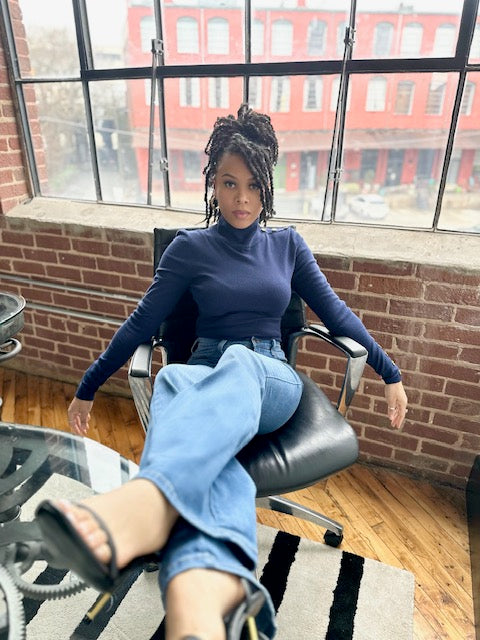 Turtle Neck Sweater with Gold Accent Buttons