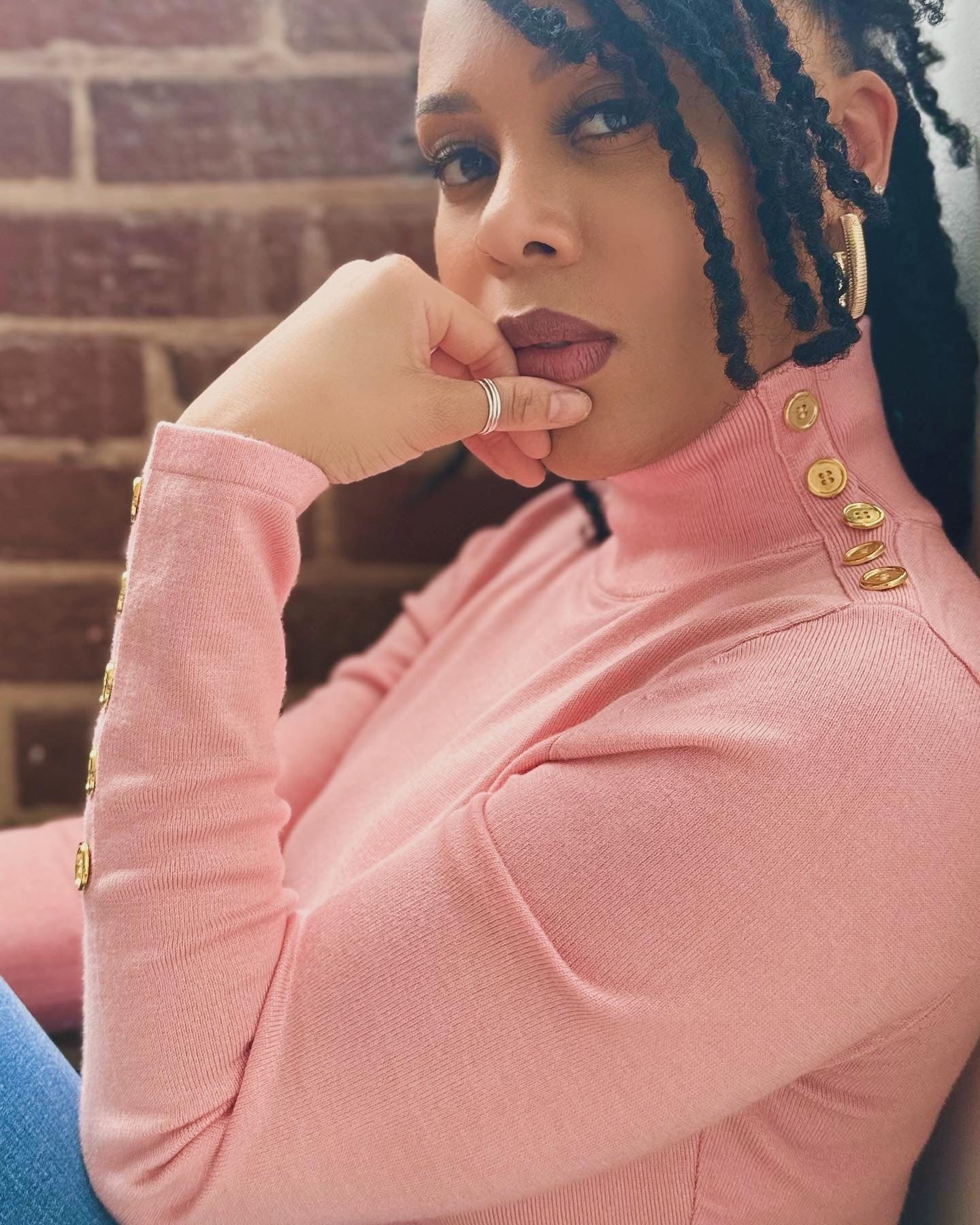 Turtle Neck Sweater with Gold Accent Buttons